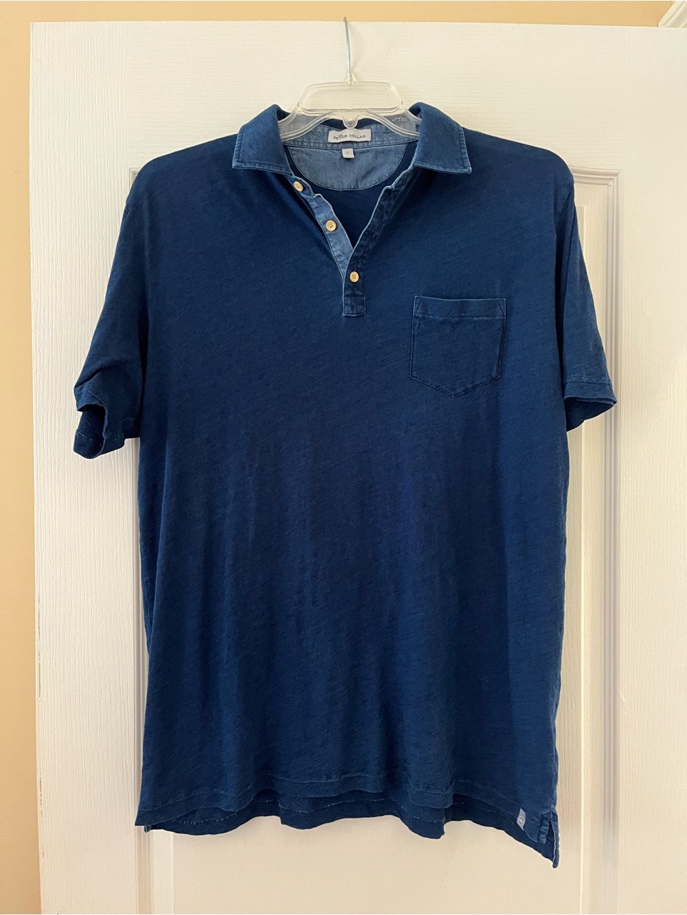 Peter Millar Indigo Short-Sleeve Polo with Chest Pocket